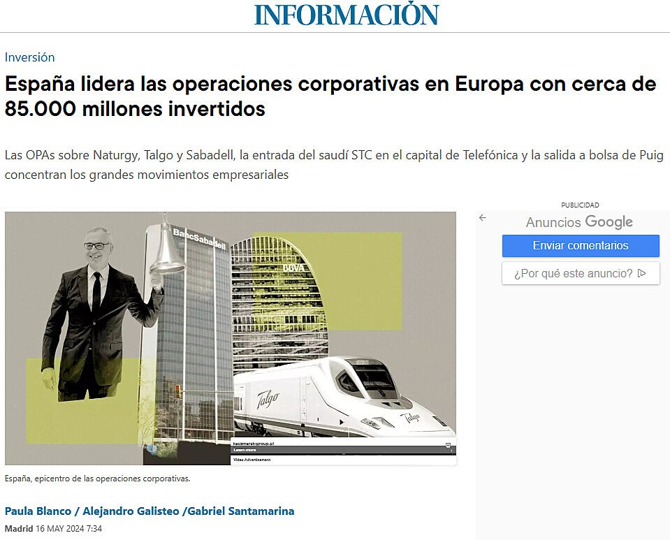 Espaa lidera las operaciones corporativas en Europa con cerca de 85.000 millones invertidos